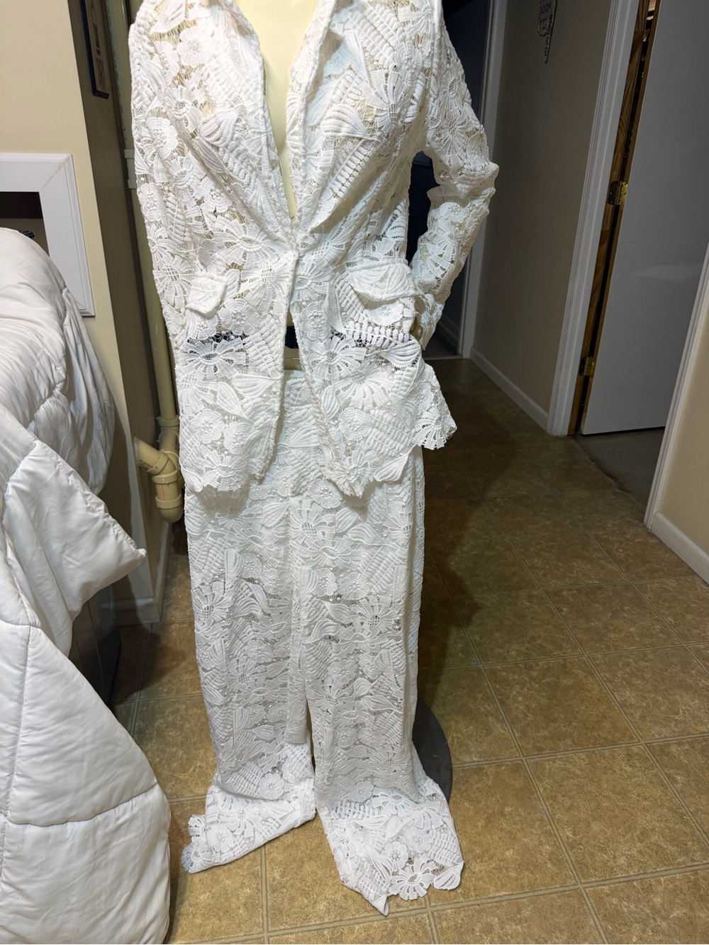 Fashion Nova White Crochet Lace Pantsuit